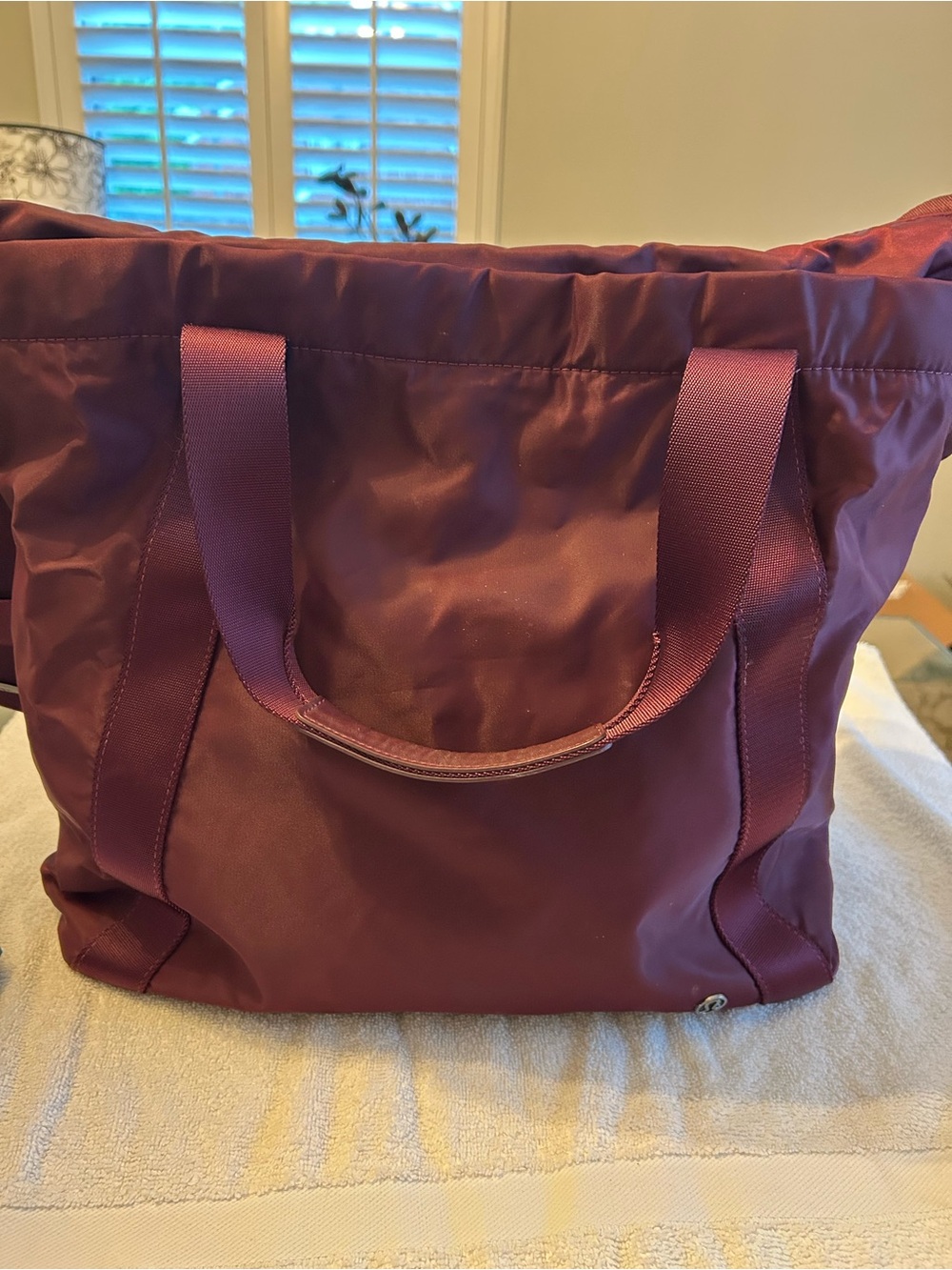 Lululemon Maroon Nylon Tote Bag with Webbed Handles